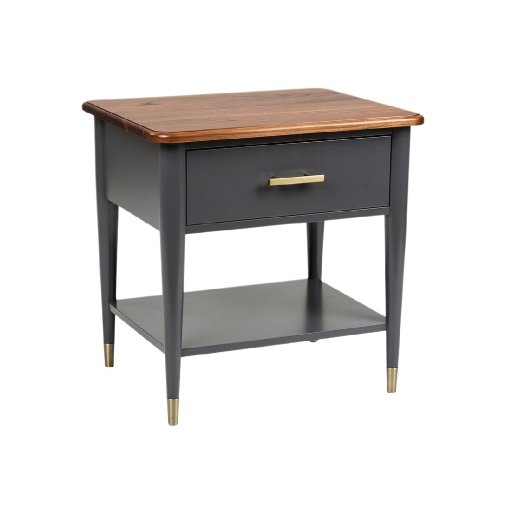 Mid-Century Modern Nightstand with Drawer and Open Shelf