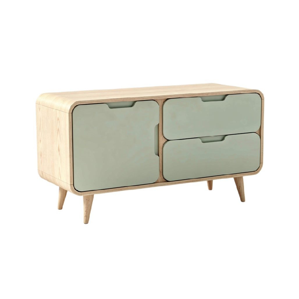 Modern Scandinavian-Style Wooden Storage Cabinet with Mint Green Doors